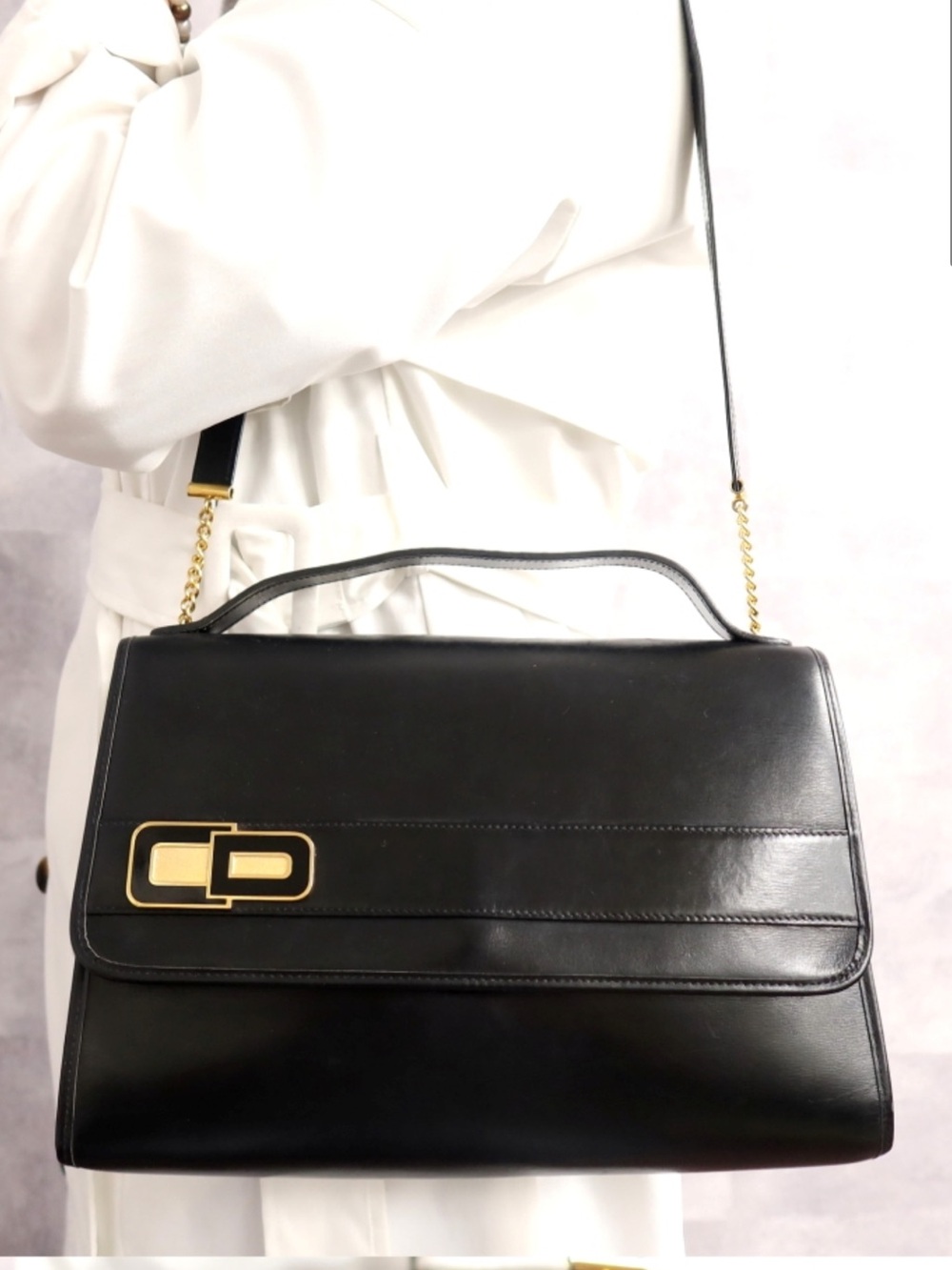 Dior vintage  Black Leather Shoulder Bag with Gold Hardware